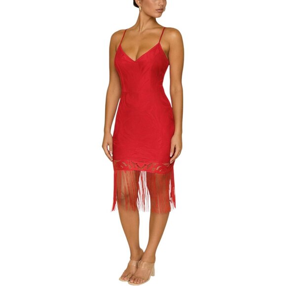 Stunning Fringe Hem Lace Spaghetti Cross Strap Lace Up Backless Bodycon Dress S - Picture 2 of 8